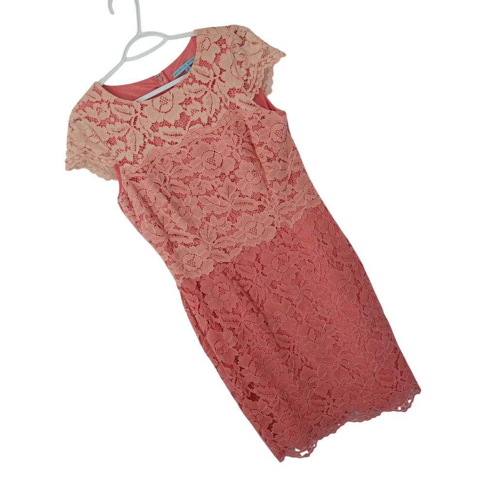 ANTONIO MELANI! RIPE PEACH OMBRE GRADIENT HUED ALL LACE LINED DRESS! SZ 6